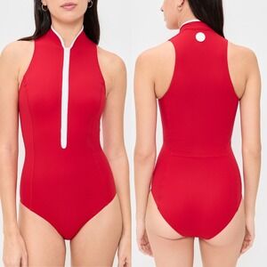 Hunza G Swimsuit Katya Red Sleeveless Half Zip One Piece Size S
